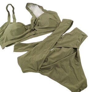 NWOT SHEIN Biking Resort Swimwear 3XL 2 Piece Green Padded Bra